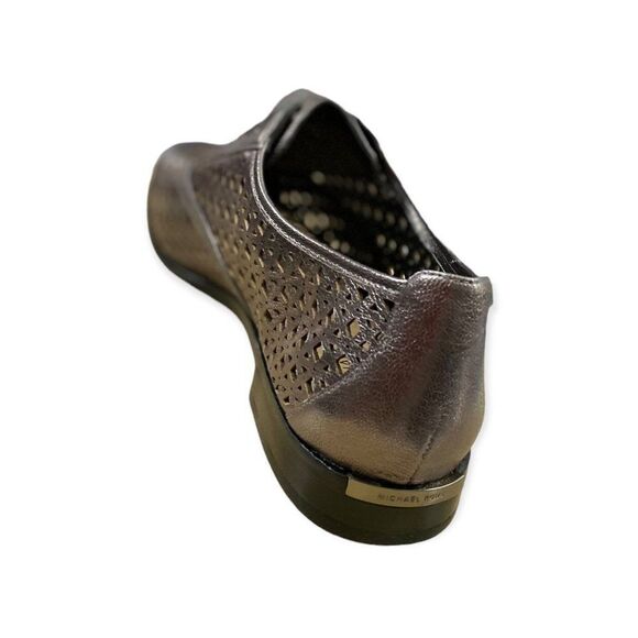 Leather Wing Tips Metallic Gray Leather Laser Cut Out Loafers Micheal Kors NEW - Picture 3 of 4